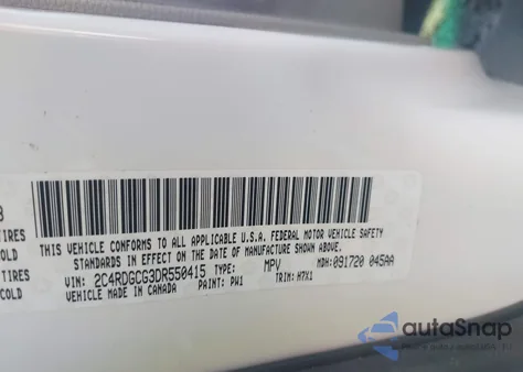 2013 Dodge Grand Caravan Sxt z USA, uszkodzony, nr VIN 2C4RDGCG3DR550415